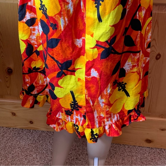 70's Hawaiian Neon Bright Long Sleeve Barkcloth Dress main image 0